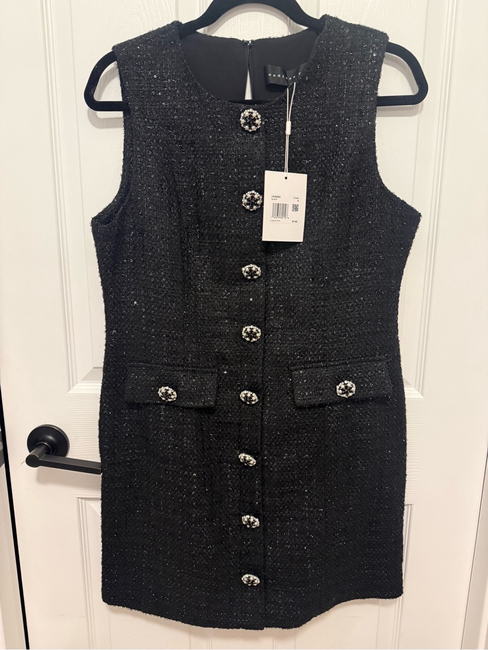 Endless Rose Black Tweed Jewel-Button Shift Dress
